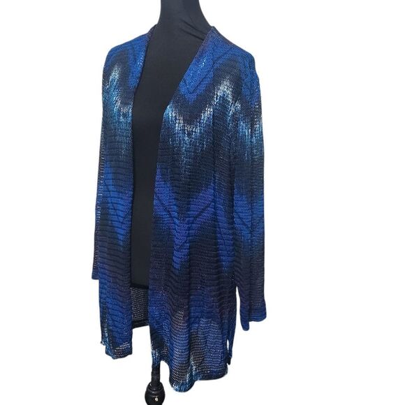 Chicos Travelers Collection Mesh Cardigan Swim Cover Up Top XL 3 Light Blue - Picture 1 of 10